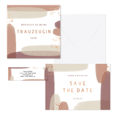 Hochzeitskartenset Kupfer Pinselstriche 