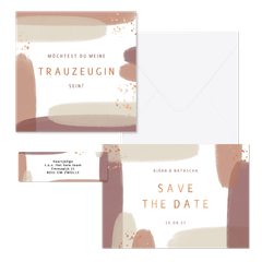 Hochzeitskartenset Kupfer Pinselstriche 