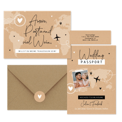 Hochzeitskartenset als Wedding Passport mit Landkarte