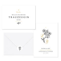 Hochzeitskartenset Blumenillustration schwarz-weiß