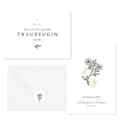 Hochzeitskartenset Blumenillustration schwarz-weiß