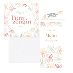 Hochzeitskartenset stilisierte Frühlingsblumen in Aquarell