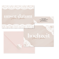 Hochzeitskartenset Spitzendekor auf Altrosa