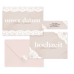 Hochzeitskartenset Spitzendekor auf Altrosa