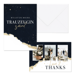 Hochzeitskartenset elegantes Aquarell schwarz-gold