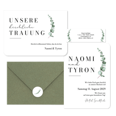 Hochzeitskarten schlicht und elegant mit Eukalyptuszweig