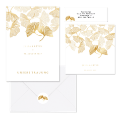 Hochzeitskartenset goldener Gingko Stempel