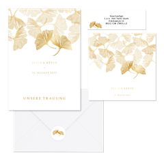 Hochzeitskartenset goldener Gingko Stempel