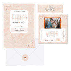 Hochzeitskartenset in rosa Marmoroptik als Ticket 