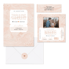 Hochzeitskartenset in rosa Marmoroptik als Ticket 