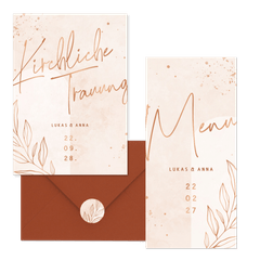 Hochzeitskartenset filigraner Zweig auf Rosé