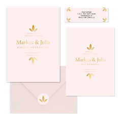 Hochzeitskartenset schlichtes Rosa mit Goldornamente