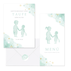 Taufe - Silhouette Geschwister grün