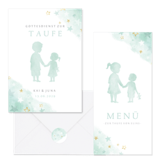 Taufe - Silhouette Geschwister grün