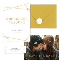 Hochzeitskartenset goldene grafische Linien