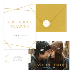 Hochzeitskartenset goldene grafische Linien