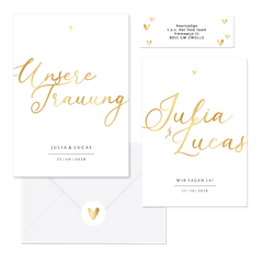 Hochzeitskartenset einfach Namen in Gold