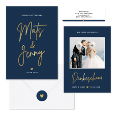 Hochzeitskartenset klassisch in Dunkelblau