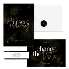 Hochzeitskartenset Typografie schwarz-gold