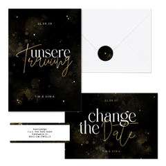 Hochzeitskartenset Typografie schwarz-gold