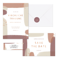 Hochzeitskartenset Kupfer Pinselstriche 