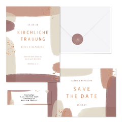 Hochzeitskartenset Kupfer Pinselstriche 