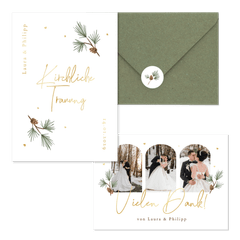 Hochzeitskartenset schlicht Winter Tannenzweige und Zapfen