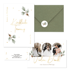 Hochzeitskartenset schlicht Winter Tannenzweige und Zapfen