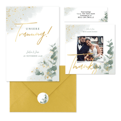 Hochzeitskarten Pastellgrün botanisch mit Eukalyptus