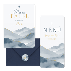 Taufe - Aquarell Berge blau