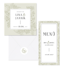 Hochzeitskartenset Blumen Line-Art in hellgrün pastell