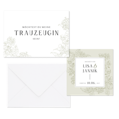 Hochzeitskartenset Blumen Line-Art in hellgrün pastell