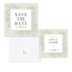 Hochzeitskartenset Blumen Line-Art in hellgrün pastell