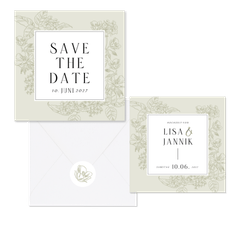 Hochzeitskartenset Blumen Line-Art in hellgrün pastell