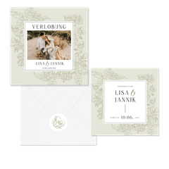 Hochzeitskartenset Blumen Line-Art in hellgrün pastell