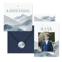 Kommunion - Berge Aquarell blau