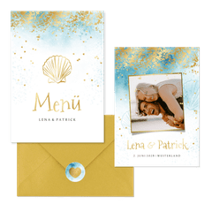 Hochzeitskartenset sommerlich Strandlook mit Gold