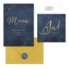 Hochzeitskartenset schlicht Gold auf Dunkelblau