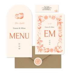 Hochzeit - Früchte in feinen Linienzeichnungen orange