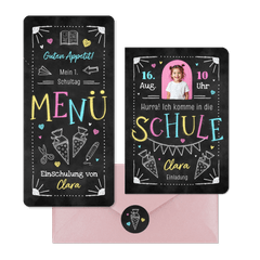 Einschulung Kreidetafel Doodle Maedchen