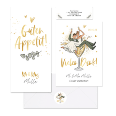 Hochzeitskartenset mit Brautpaar in Sektglas