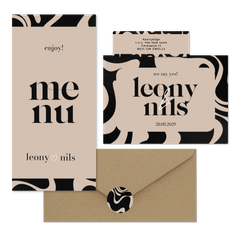 Hochzeitskartenset mit abstrakten Wellenformen Schwarz & Beige