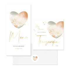 Hochzeitskartenset Aquarellherz in Pastell