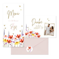 Hochzeitskartenset bunte Blumenwiese