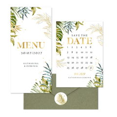 Hochzeitskartenset Botanisch im Goldlook 