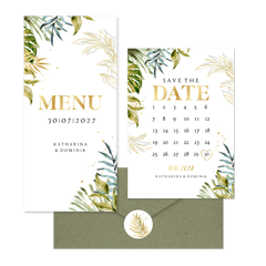 Hochzeitskartenset Botanisch im Goldlook 