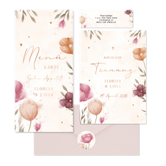 Hochzeitskartenset mit Frühlingsblumen Aquarell & Kupfer