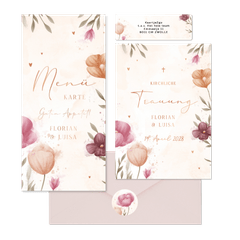 Hochzeitskartenset mit Frühlingsblumen Aquarell & Kupfer