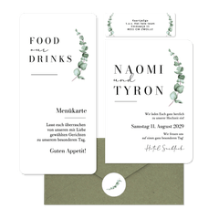 Hochzeitskarten schlicht und elegant mit Eukalyptuszweig