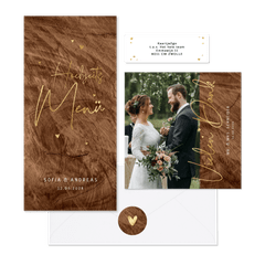 Hochzeitskartenset Holzoptik mit Goldschrift